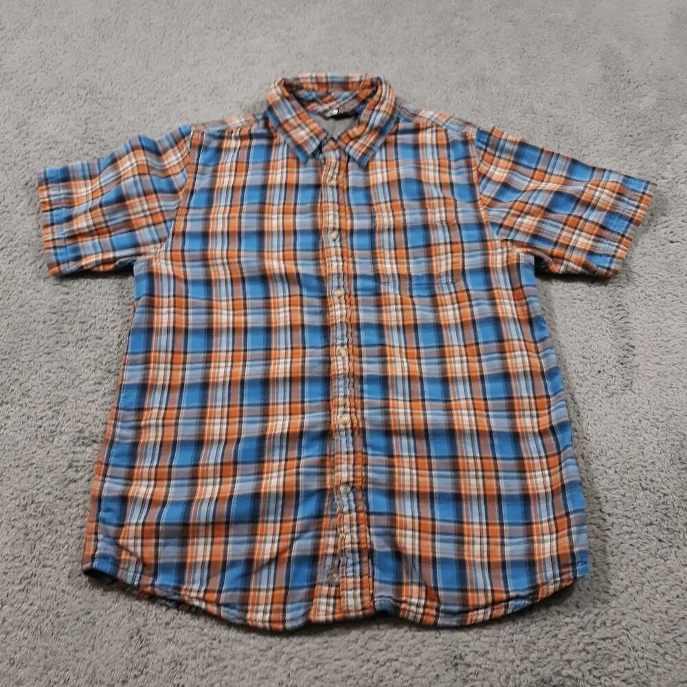 The North Face Short Sleeve Flannel Shirt Mens Medium Blue Plaid Outdoor‎ Hiking
